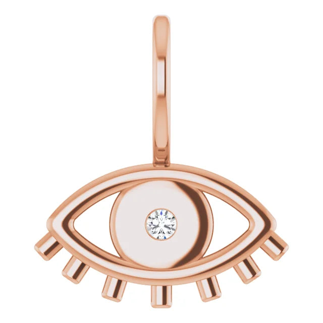 Evil Eye Natural Diamond Charm Pendant in 14K Rose Gold