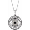 Evil Eye Natural Onyx & Diamond Charm Pendant Necklace Solid 14K White Gold or Sterling Silver
