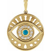 Evil Eye Natural Turquoise & Diamond Charm Pendant Solid 14K Yellow Gold 