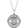 Evil Eye Natural White Ethiopian Opal & Diamond Charm Pendant Necklace Solid 14K White Gold or Sterling Silver