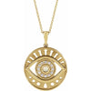 Evil Eye Natural White Ethiopian Opal & Diamond Charm Pendant Necklace Solid 14K Yellow Gold 