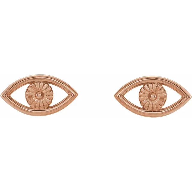 Evil Eye Stud Earrings in 14K Rose Gold 