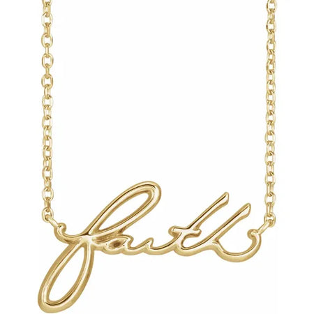 Faith Script Necklace 16" or 18" in 14K Yellow Gold