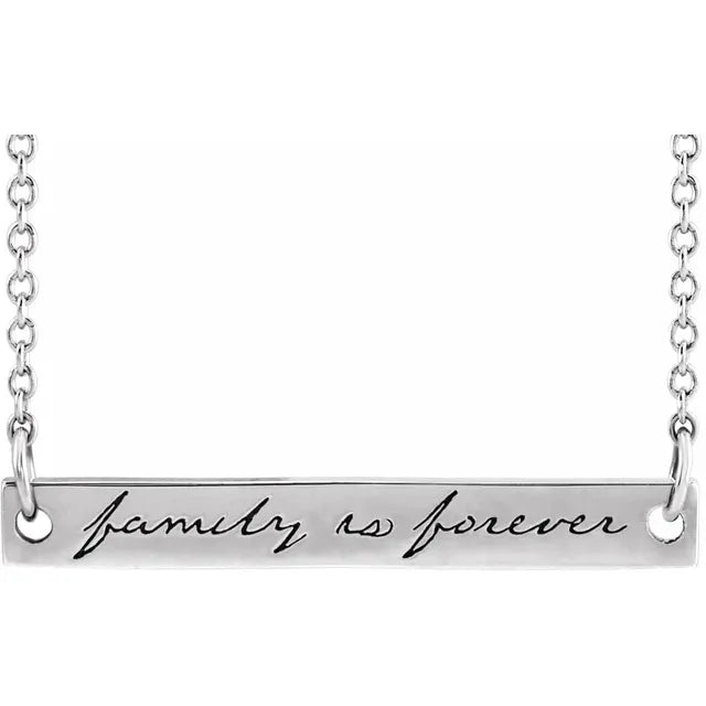 Family is Forever Bar Necklace in 14K White Gold or Sterling Silver