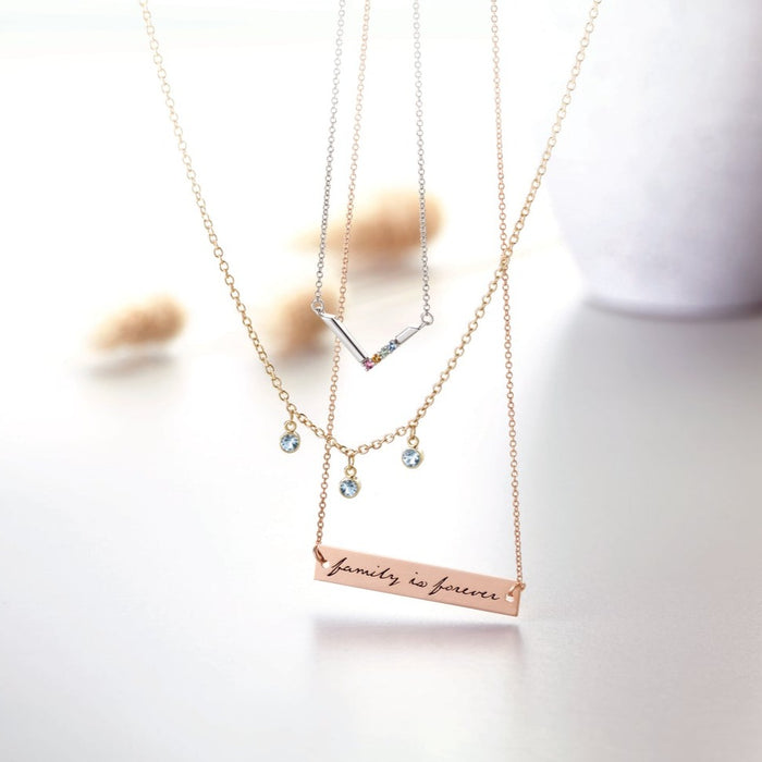 Family Jewelry Necklaces featuring our Family is Forever Bar Necklace in 14K Rose Gold
