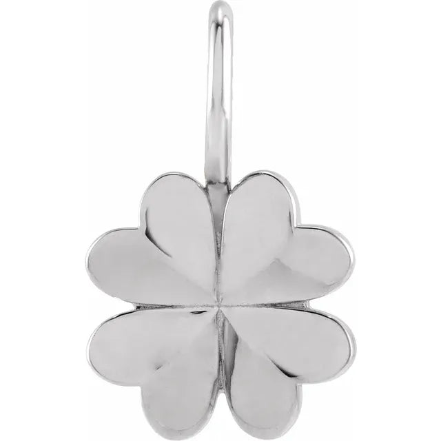 Four Leaf Clover Charm Pendant in Solid 14K White Gold or Sterling Silver