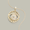 Evil Eye Natural White Ethiopian Opal & Diamond Charm Pendant Solid 14K Yellow Gold 