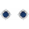 Luxe Wear Everyday™ Halo Style Birthstone Lab-Grown Blue Sapphire & Natural Diamond Stud Earrings Sterling Silver