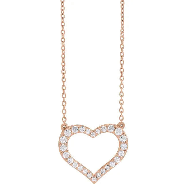 Lab-Grown Diamond 3/8 CTW Heart Adjustable Necklace in 14K Rose Gold