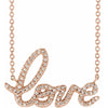 Love Script Natural Diamond Necklace in 14K Rose Gold