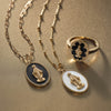 Miraculous Medal Mary Pendants Charms Black & White Enamel Solid 14K Yellow Gold on Gold Chains & Matching Ring