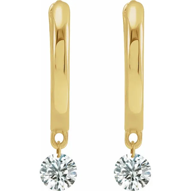 Floating Natural Diamond 1/3 CTW Hoop Earrings 14K Yellow Gold 