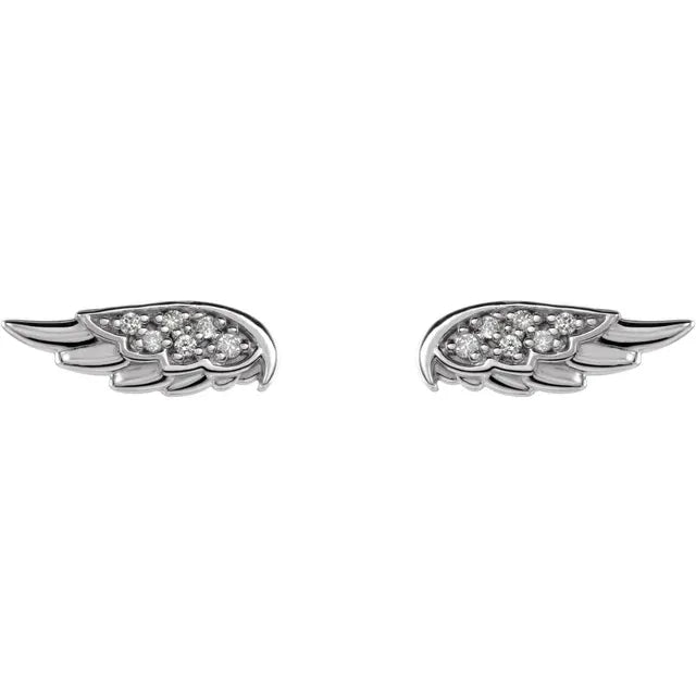 Natural Diamond Angel Wing Stud Earrings in Solid 14K White Gold