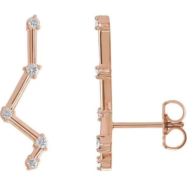Constellation Natural Diamond Bar Earring Climbers in 14K Rose Gold