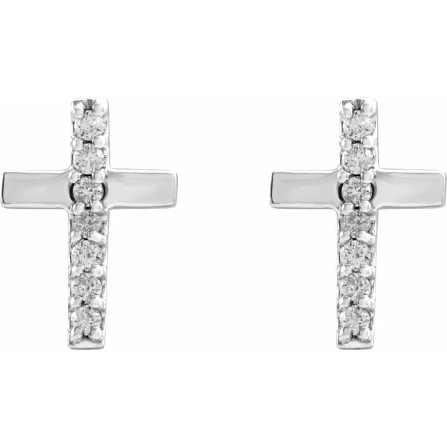 Natural Diamond Cross Stud Earrings in 14K White Gold 