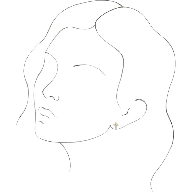 Natural Diamond Cross Stud Earrings in 14K White Gold on Model Rendering