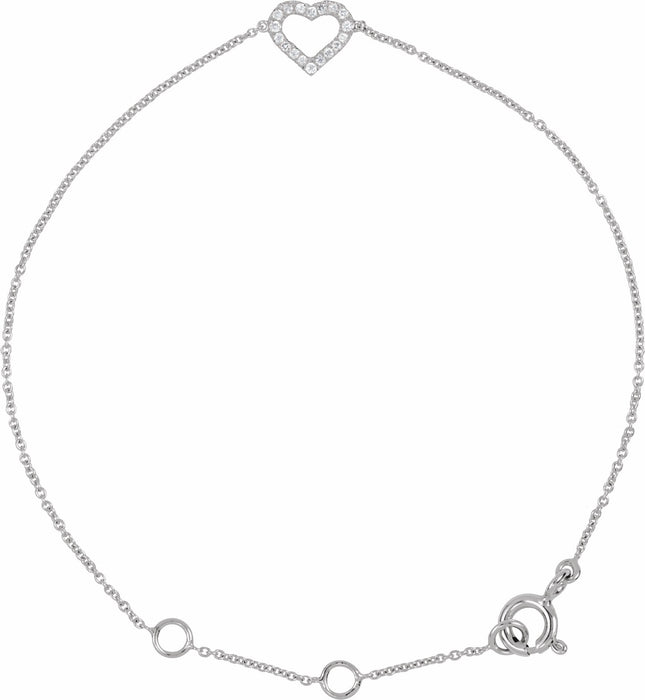 14K White .06 CTW Diamond Heart 7" Bracelet Ethical Sustainable Fine Jewelry