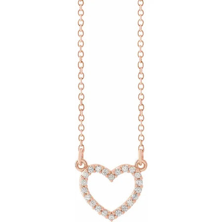 .08 CTW Natural Diamond Heart Pendant 16" Necklace in 14K Rose Gold