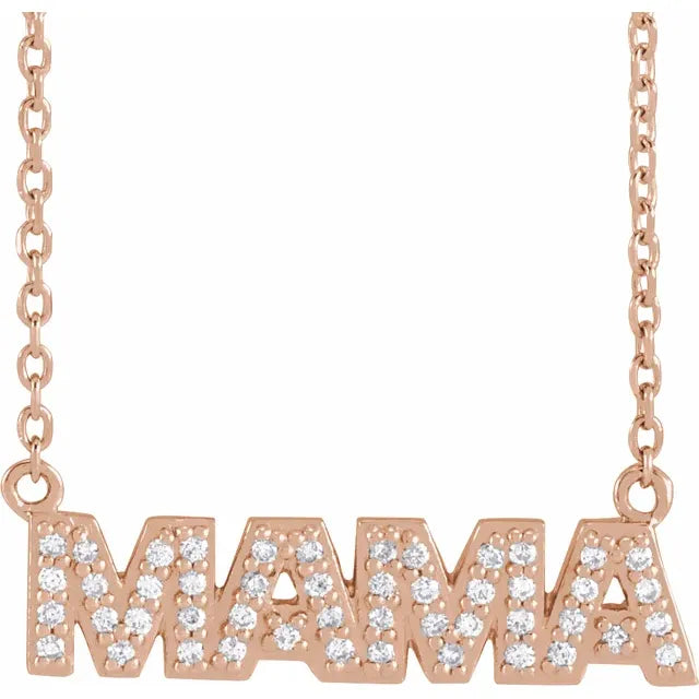 Natural Diamond Mama Necklace in 14K Rose Gold