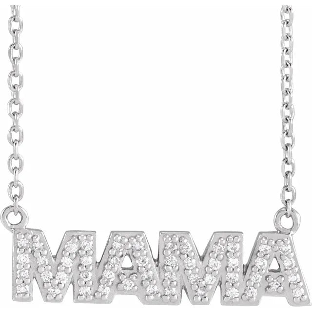 Natural Diamond Mama Necklace in 14K White Gold or Sterling Silver