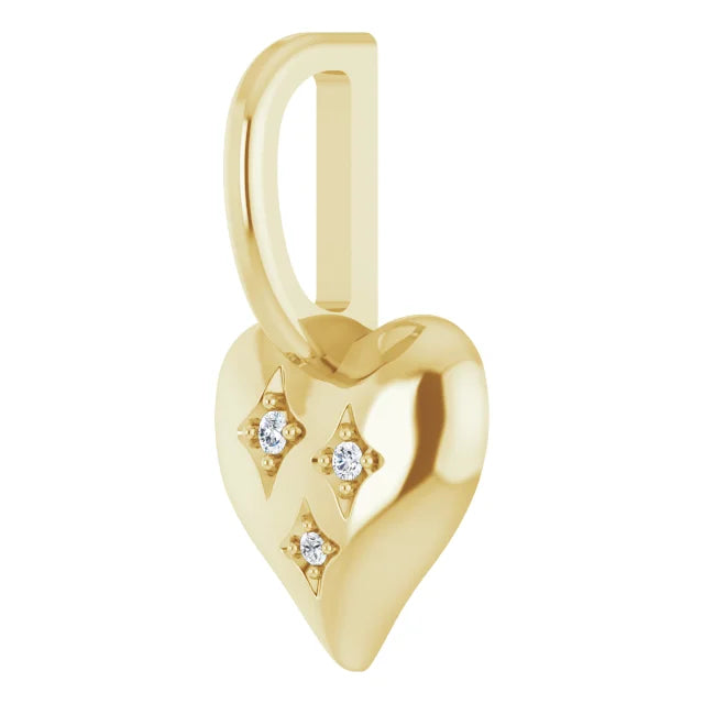 Puffed Heart Natural Diamond Charm Pendant 14 Yellow Gold