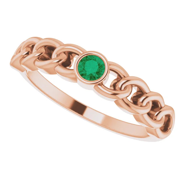 Natural Emerald Curb Chain Ring in 14K Rose Gold