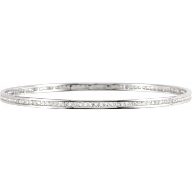 Luxe Natural Diamond 2 1/4 or 1 1/2 CTW Stackable 8" Bangle Bracelet Solid 14K White Yellow Rose Gold