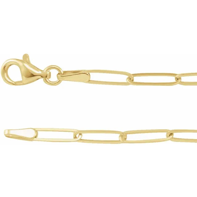 2.6 MM Elongated Paperclip Style Chain Bracelet or Necklace 7"-24" 14K Yellow Gold Vintage Magnality Sustainable Jewelry 