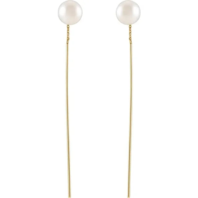 Freshwater Cultured Pearl Threader Dangle Earrings in 14K Yellow Gold