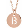 B Initial Disc Adjustable Personalized Necklace in Solid 14K Rose Gold 