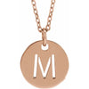 M Initial Disc Adjustable Personalized Necklace in Solid 14K Rose Gold 