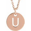 U Initial Disc Adjustable Personalized Necklace in Solid 14K Rose Gold 