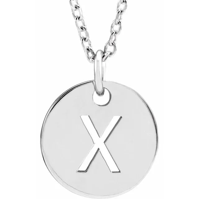 X Initial Disc Adjustable Personalized Necklace in Solid 14K White Gold 