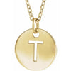 T Initial Disc Adjustable Personalized Necklace in Solid 14K Yellow Gold 
