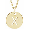 X Initial Disc Adjustable Personalized Necklace in Solid 14K Yellow Gold 