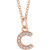 Petite Natural Diamond Initial Pendant Adjustable Necklace Initial C in 14K Rose Gold