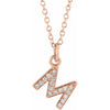 Petite Natural Diamond Initial Pendant Adjustable Necklace Initial M in 14K Rose Gold
