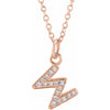 Petite Natural Diamond Initial Pendant Adjustable Necklace Initial W in 14K Rose Gold