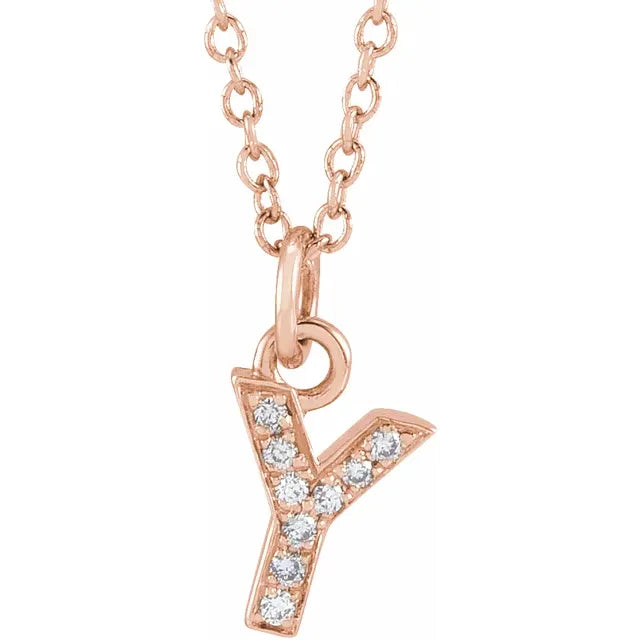 Petite Natural Diamond Initial 16-18" Necklace (A-Z) 14K Yellow White Rose Gold