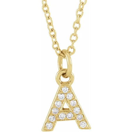 Petite Natural Diamond Initial Pendant Adjustable Necklace Initial A in 14K Yellow Gold 