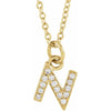 Petite Natural Diamond Initial Pendant Adjustable Necklace Initial N in 14K Yellow Gold