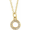 Petite Natural Diamond Initial Pendant Adjustable Necklace Initial O in 14K Yellow Gold