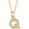 Petite Natural Diamond Initial Pendant Adjustable Necklace Initial Q in 14K Yellow Gold
