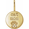 Proud Cat Mom Diamond Engraved Paw Print Charm Pendant 14K Yellow Gold 