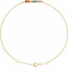 Rainbow Natural Multi-Gemstone Bar Bracelet Adjustable 6.5-7.5" 14K Yellow Gold 