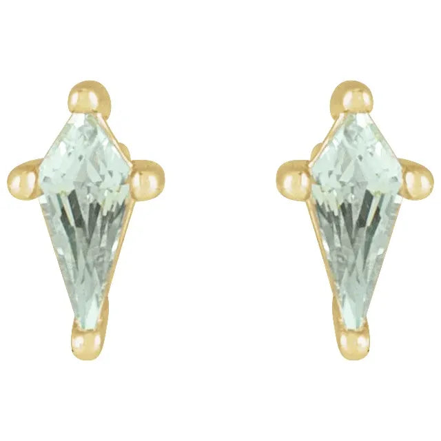Shield Shape Lab-Grown Green Sapphire Stud Earrings 14K Yellow Gold 