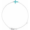 Sideways Cross Natural Turquoise Cabochon Bracelet in 14K White Gold 