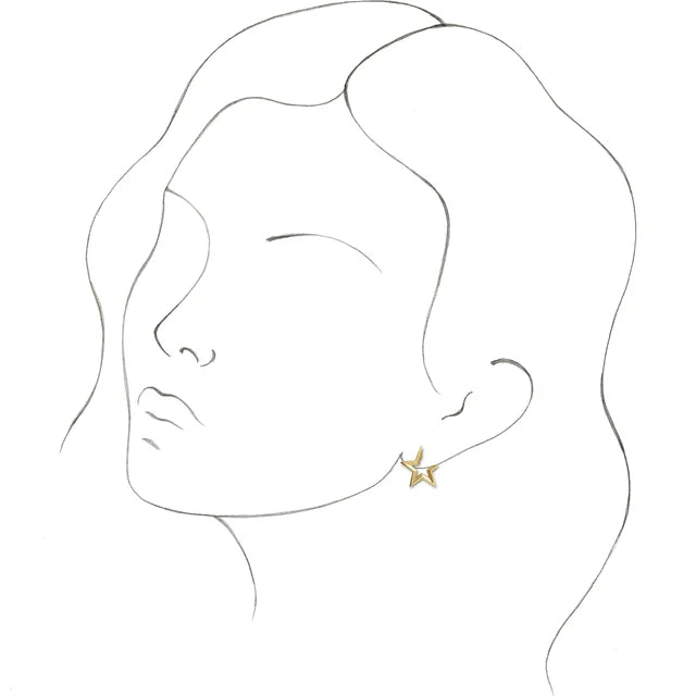 Star Hoop Earrings in Solid 14K Yellow Gold on Model Rendering