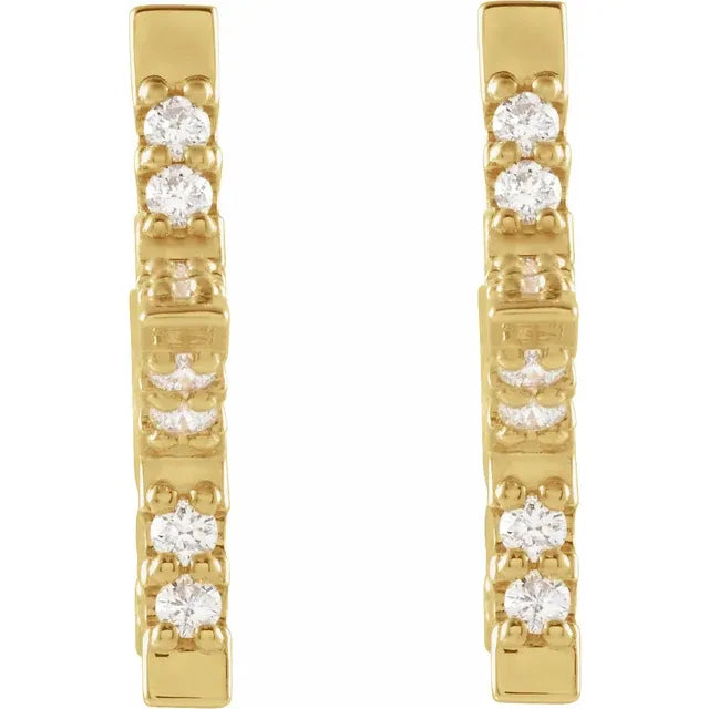 Star Natural Diamond Hoop Earrings 14K Yellow Gold