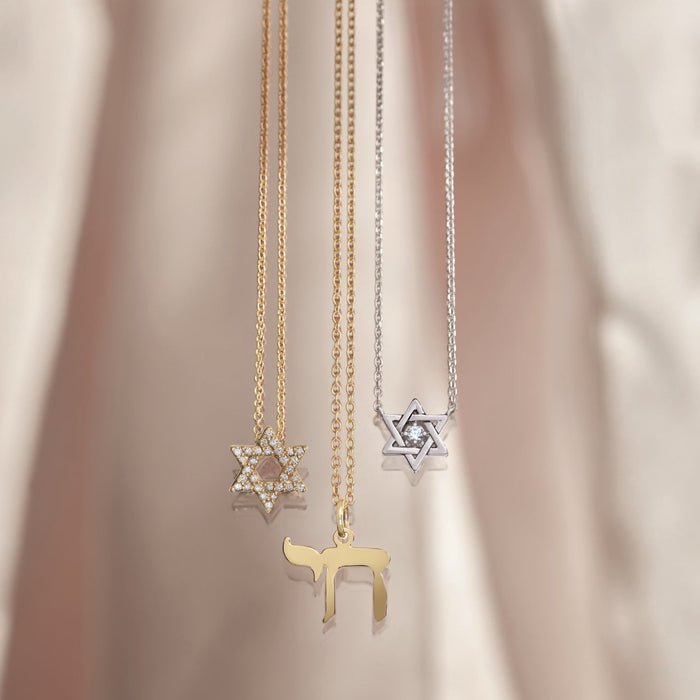 Star of David Natural Diamond Adjustable Necklace or Pendant Solid 14K White Rose Yellow Gold or Silver